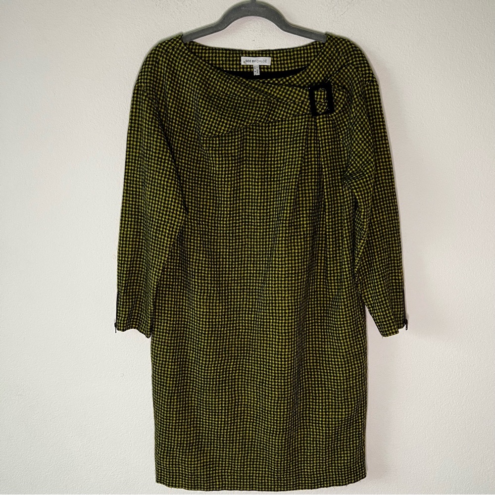 See By Chloé Virgin Wool Gingham Shift Dress French Mod Career Chic Size 8 - Picture 4 of 15